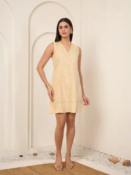 SALVIA SKY - Beige Contrast Thread Work Dress