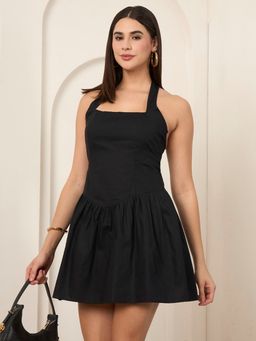 SALVIA SKY - Black Halter Neck Bubblegum Mini Dress