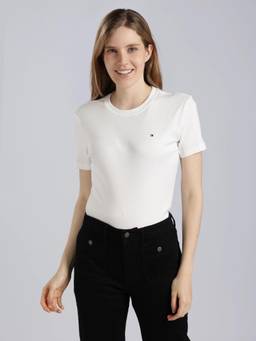 Tommy Hilfiger - White Solid Slim Fit Cotton T-Shirt