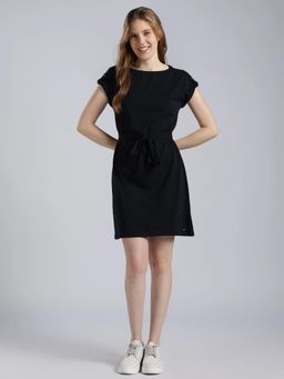 Tommy Hilfiger - Cotton Round Neck A-Line Dress with Belt