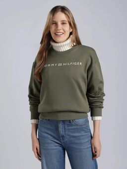 Tommy Hilfiger - Olive Regular Fit Cotton Crew Neck Sweatshirt
