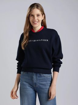 Tommy Hilfiger - Navy Blue Regular Fit Cotton Crew Neck Sweatshirt