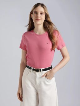 Tommy Hilfiger - Pink Solid Regular Fit Cotton T-Shirt