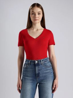 Tommy Hilfiger - Red Solid Slim Fit Cotton T-Shirt