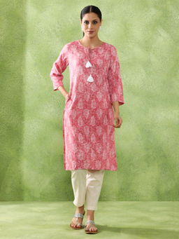 Jaipur Kurti - Floral Embroidered Straight Pink Kurta