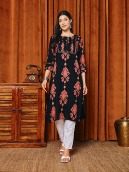 MEENA BAZAAR - Printed Black Cotton Kurta