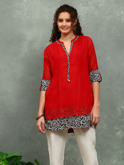 MEENA BAZAAR - Printed Red Georgette Kurti