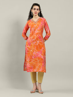 MEENA BAZAAR - Printed Orange Muslin Kurta