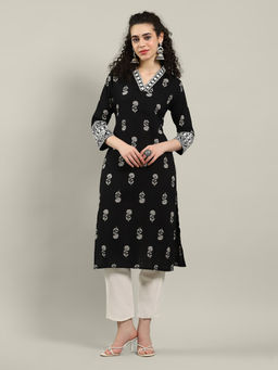 MEENA BAZAAR - Printed Black Cotton Kurta