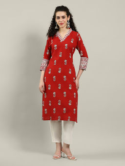 MEENA BAZAAR - Printed Maroon Cotton Kurta