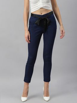Xpose - Women Blue Solid Slim Fit Denim Jeggings with Satin Belt (Set of 2)