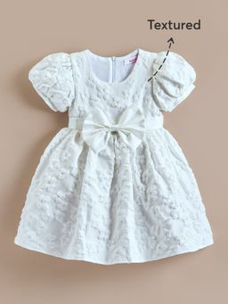 Hopscotch - Girls White Embellished Blended Fabric Dress