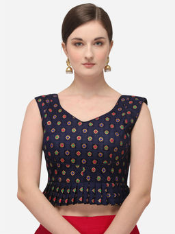 Amrutam Fab - Womens Jacquard Navy Blue Stiched Blouse With V Neck
