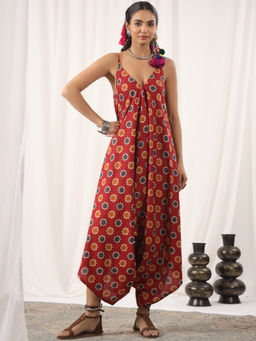 Jaipur Morni - Red Printed Boho Cotton Jumpsuit