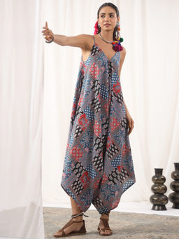 Jaipur Morni - Indigo Geometric Boho Cotton Jumpsuit