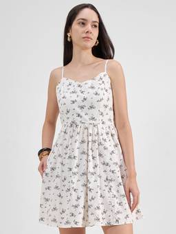 TOKYO TALKIES - Women Off White Strappy Printed Fit and Flared Dress