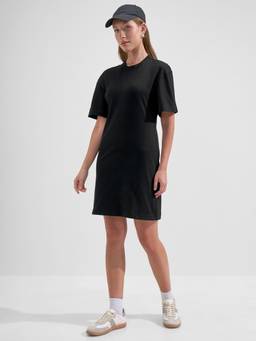 TOKYO TALKIES - Women Black Round Neck Relaxed Fit Short Dress