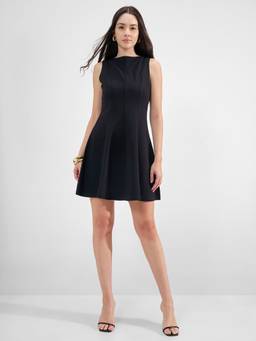 TOKYO TALKIES - Women Black Short Sleeveless Boat Neck Dress