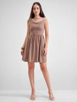 TOKYO TALKIES - Women Brown Gathers At Waistline Strappy Fit and Flared Dress