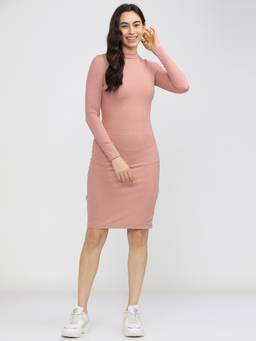 TOKYO TALKIES - Women Pretty Pink Solid Knitted Dress