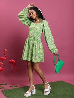 TOKYO TALKIES - Floral Printed Fit and Flare Dress