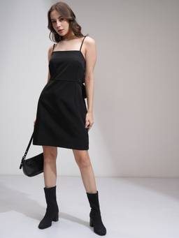 TOKYO TALKIES - Women Black Solid Strappy A-Line Mini Dress