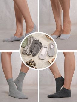 CrossKulture - Grey No Show Trainer Ankle Length Crew Socks (Pack of 4)