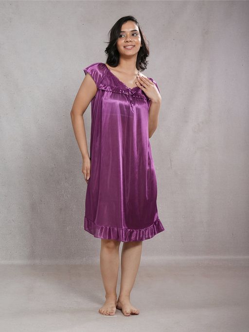 womens satin night dress Sexy V Neck Silk Nightgown Lace Trim Silk Gown Red / M Crafted from premium silk satin Women's Satin Nightgowns & Nightshirts