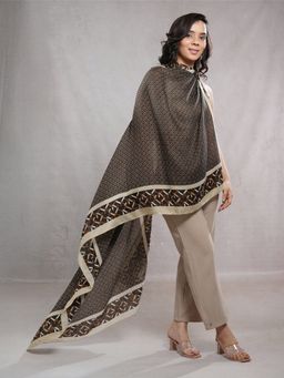 CrossKulture - Brown Viscose Printed Scarf