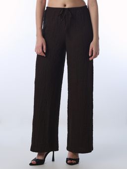ONLY - Women's Self Design Wide Leg High Rise Brown Pants