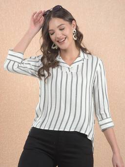 CRIMSOUNE CLUB - Women's White Vertical Stripes Top