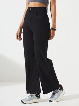 DOLCE CRUDO - Women's Black Wide Leg Stretchable Denim Jeans
