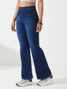 DOLCE CRUDO - Women's Navy Blue Bootcut Mid Rise Denim Stretchable Jeans