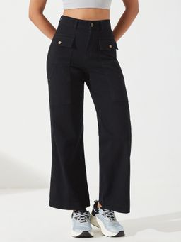 DOLCE CRUDO - Women's Black Flared High Rise Stretchable Jeans