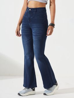 DOLCE CRUDO - Women's Navy Blue Bootcut Stretchable Jeans
