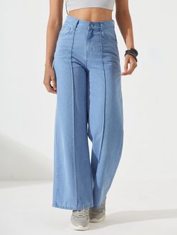 DOLCE CRUDO - Women's Light Blue Straight-Fit Regular Non-Stretchable Jeans