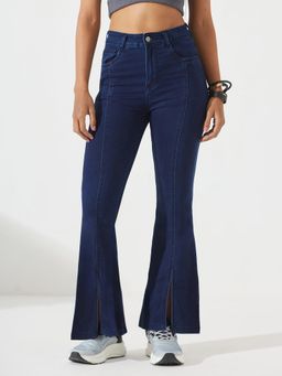 DOLCE CRUDO - Women's Navy Blue Bootcut Clean Look Stretchable Jeans
