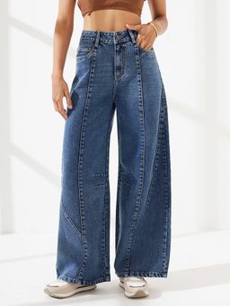 DOLCE CRUDO - Women's Blue Whiskered Panelled Jeans