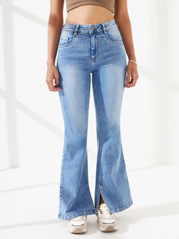 DOLCE CRUDO - Women's Blue Bootcut Mid Rise Stretchable Jeans