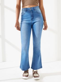 DOLCE CRUDO - Women's Mid-Blue High-Rise Bootcut Jeans