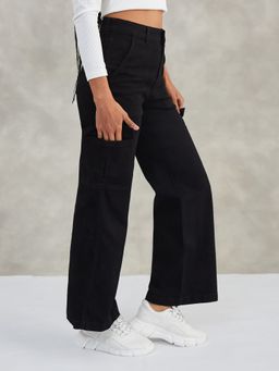 DOLCE CRUDO - Women's Black Wide Leg Stretchable Denim Jeans