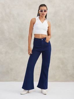 DOLCE CRUDO - Women's Navy Blue Bootcut High Rise Jeans