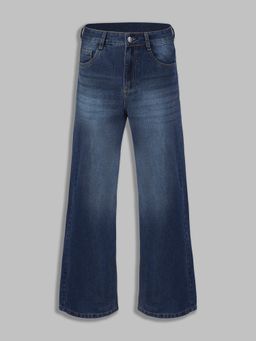 DOLCE CRUDO - Women's Navy Blue Wide-Leg High-Rise Denim Jeans