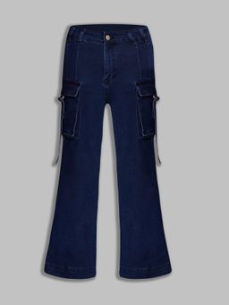 DOLCE CRUDO - Women's Navy Blue Bootcut High Rise Stretchable Jeans