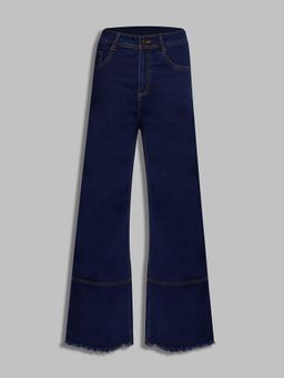 DOLCE CRUDO - Women's Navy Blue Wide Leg Stretchable Jeans