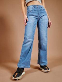 DOLCE CRUDO - Women's Light Blue Wide-Leg Mid Rise Jeans