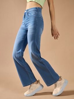 DOLCE CRUDO - Women's Light Blue Wide-Leg Mid Rise Jeans