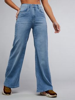 DOLCE CRUDO - Women's Light Blue Wide Leg High Rise Jeans