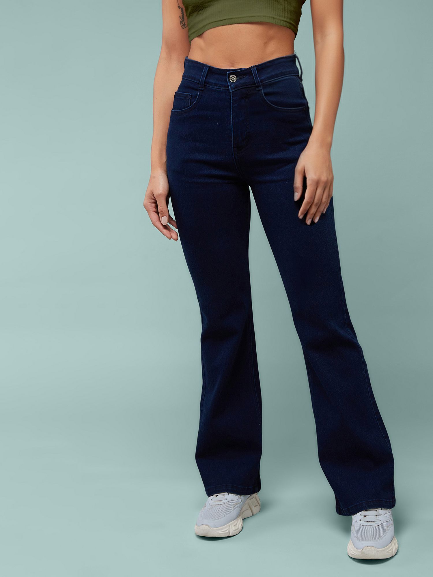 dolce crudo Women's Navy Blue Bootcut High Rise Jeans-picture-11