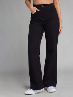 DOLCE CRUDO - Women's Black Bootcut High Rise Stretchable Jeans